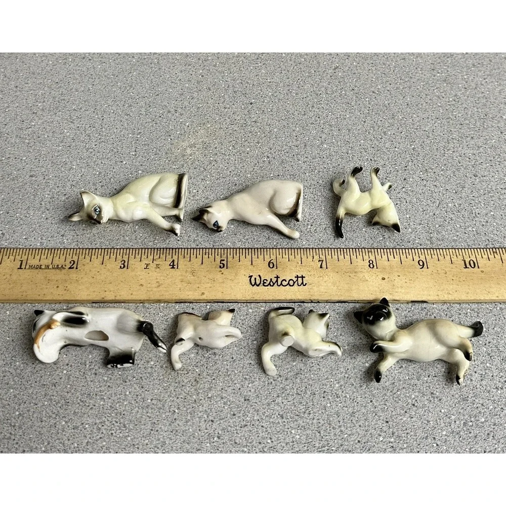 Vintage Hagen-Renaker Siamese Cat Figurines Family Kittens Set of 7